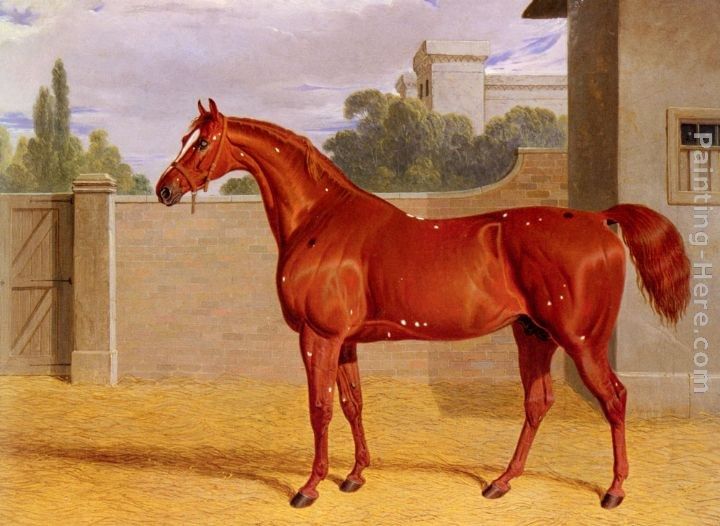 John Frederick Herring Snr A Chestnut Racehorse in a Stable Yard